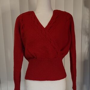 Vtg. Tricots St. Raphael Women's Red V-Neck Sweater